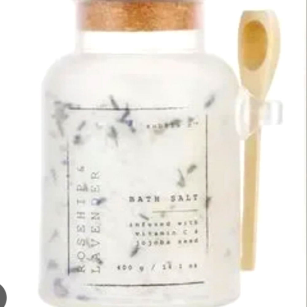 Subtle C Rosehip & Lavender Bath Salt with Wooden Spoon Glass Cork 14.1 Oz New